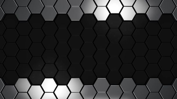 black and metal 3d hexagons background, 3d render - Photo, Image