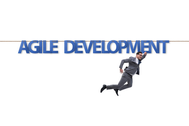 Agile transformation concept with businessman walking on tight r - Photo, Image