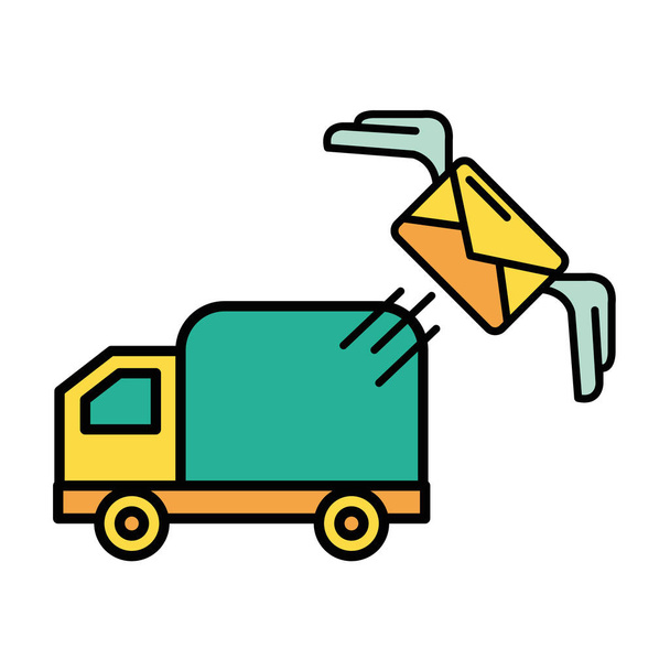 truck cart with envelope mail postal service - Vector, Image