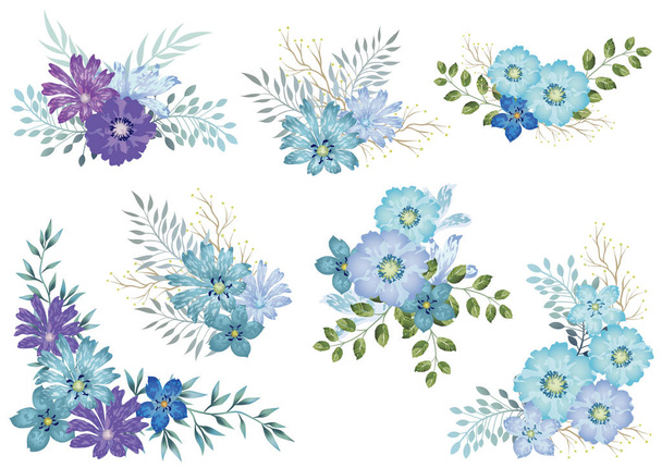 Set of watercolor floral elements isolated on a white background.  - Vector, Image
