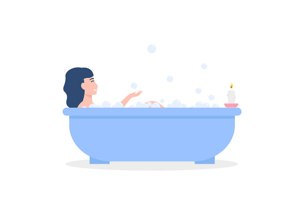 fille dans la salle de bain attrape des bulles de savon
 - Vecteur, image