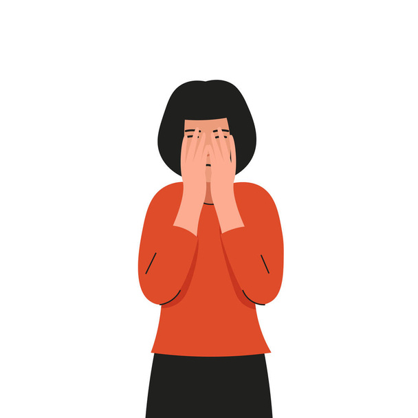 vrouw bedekken gezicht haar handen en huilen - Vector, afbeelding