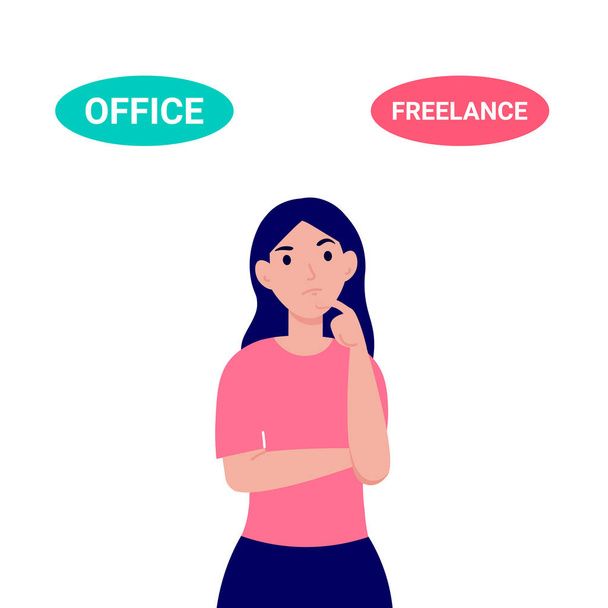 mulher pensando freelance ou trabalho de escritório
 - Vetor, Imagem