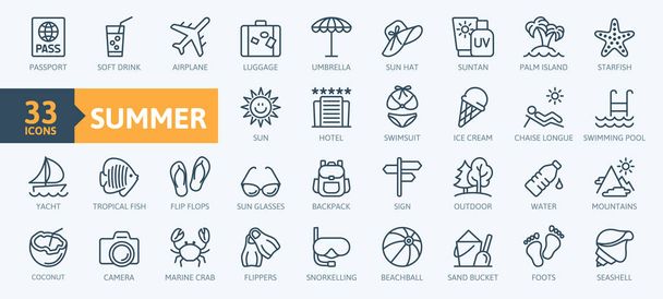 Summer, vacation, beach elements - minimal thin line web icon set. Outline icons collection. Simple vector illustration. - Vector, Image