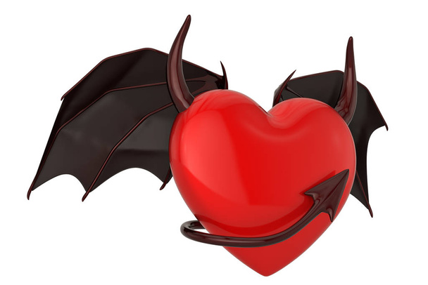 Heart Demon With Wings. Isolated in white background.  3d illust - Φωτογραφία, εικόνα