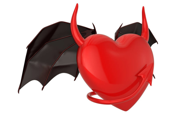 Heart Demon With Wings. Isolated in white background.  3d illust - Фото, зображення