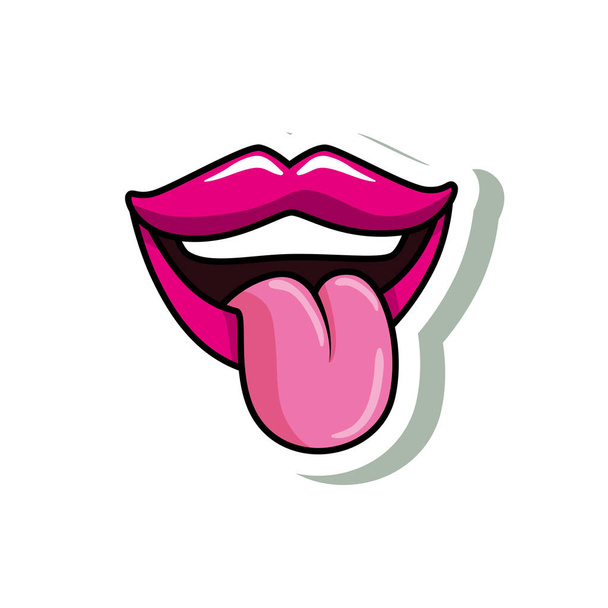 セクシーな口とともに舌アウトポップアートスタイルアイコン - ベクター画像