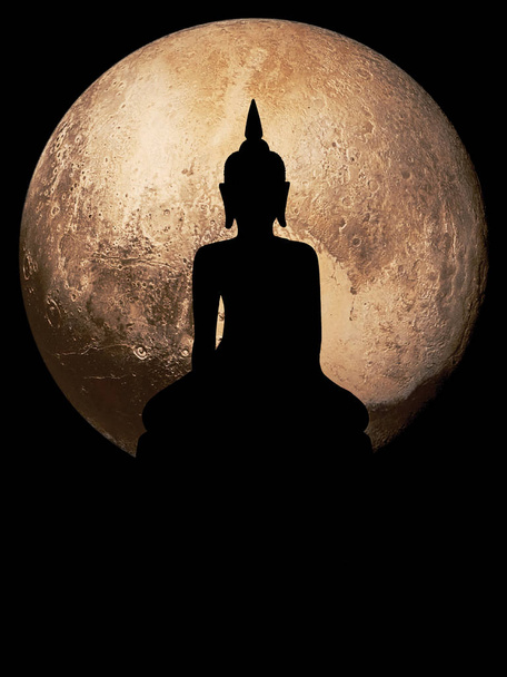 Силуэт общественности большой черный Будда, Globe фон
. - Фото, изображение