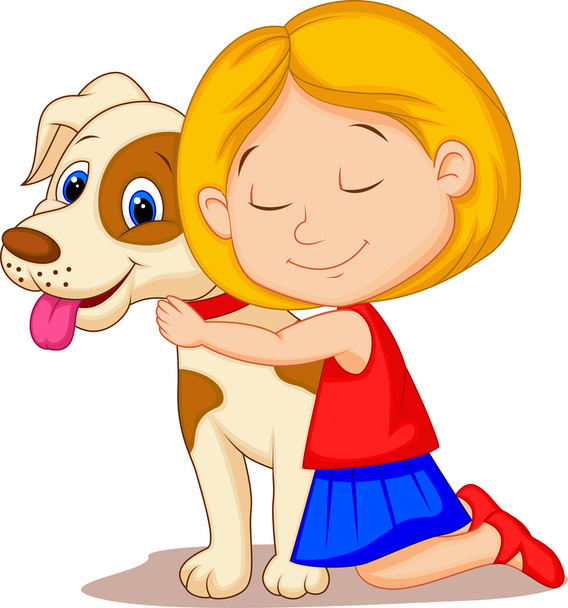 Girl and puppy - Vector, Image