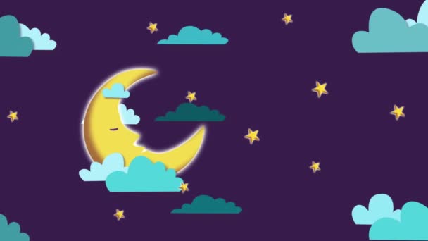 Cartoon animace noční oblohy s pohybem mraků a měsíc, abstraktní pozadí. video pohybu - Záběry, video