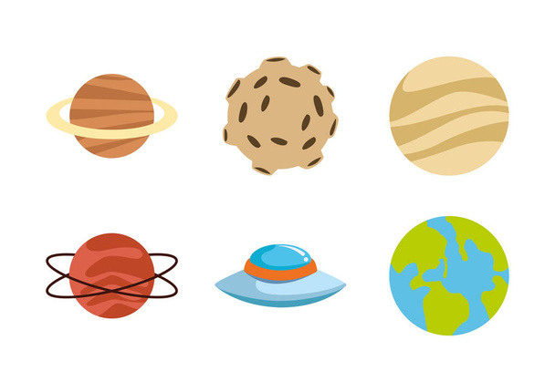 sada ikon planet a měsíce, barevný design - Vektor, obrázek