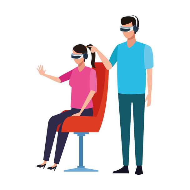 hombre y mujer utilizando tecnología de realidad aumentada
 - Vector, Imagen