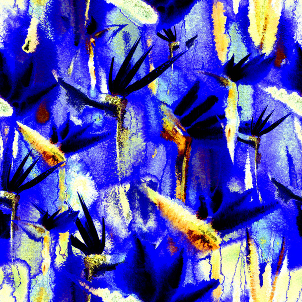 exotic jungle tropical seamless pattern endless repeat dark shadow print tie dye textile fabric - Foto, Bild