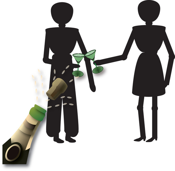 Couple with champagne - Vector, imagen
