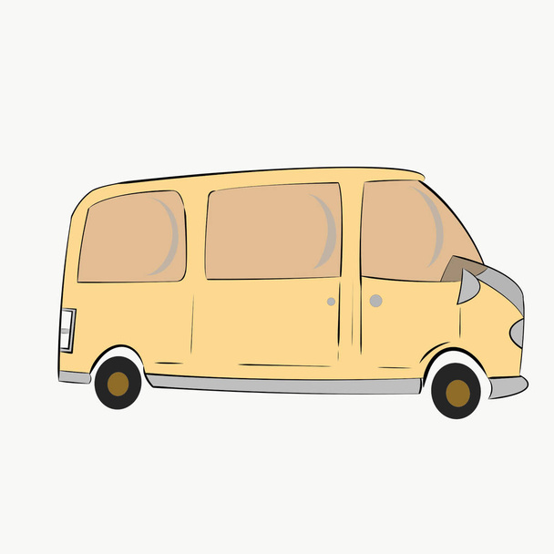 Beyaz arka planda karikatür Van aracının el çizimi, metin tasarımın için boş alan. İllüstrasyon süreci ile yaratıcı. - Fotoğraf, Görsel