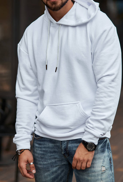 young man wears white hoodie - Photo, Image