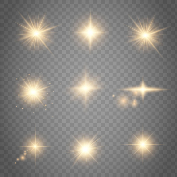 Набор золотых светящихся огней
 - Вектор,изображение