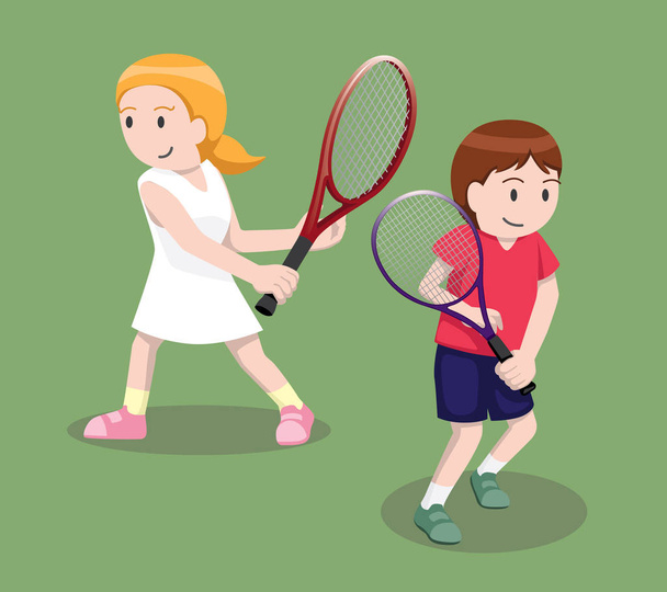 Tennis Pose Cartoon Vector Illustration 6 - Vetor, Imagem