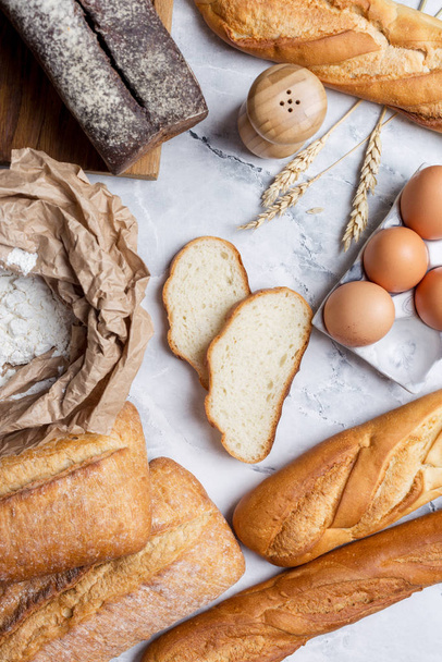 Ingredients for baking bread on white background - Fotoğraf, Görsel