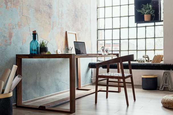 Contemporary unique design of wooden table in modern apartment - Foto, immagini