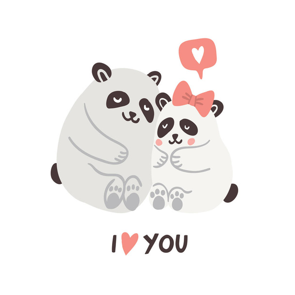 Vector illustration - cute pandas couple in love - Vector, Image