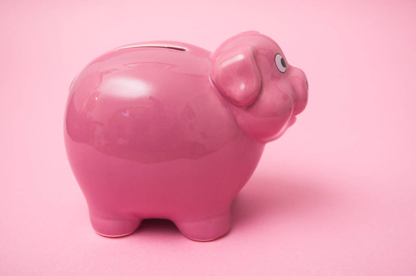 profile view of pink piggy bank on pink background - 写真・画像