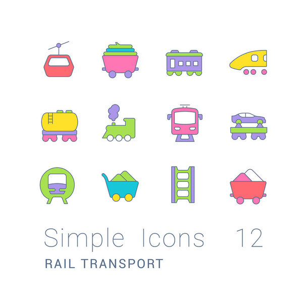 A vasúti közlekedés egyszerű vonalának ikonjai - Vektor, kép