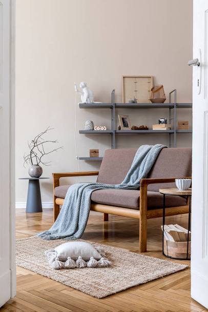 Modern apartment interior with stylish sofa and vase - Photo, Image