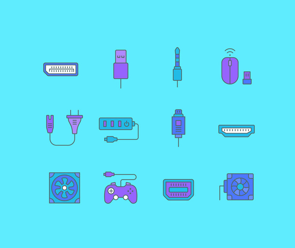 Set of Simple line Icons of Upgrading Computer Components - Vector, Image