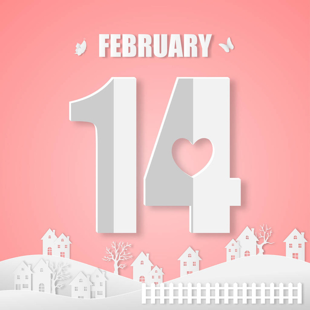 14 Febrero Feliz Día de San Valentín Papel de fondo o tarjeta de arte. Ilustración vectorial
. - Vector, Imagen