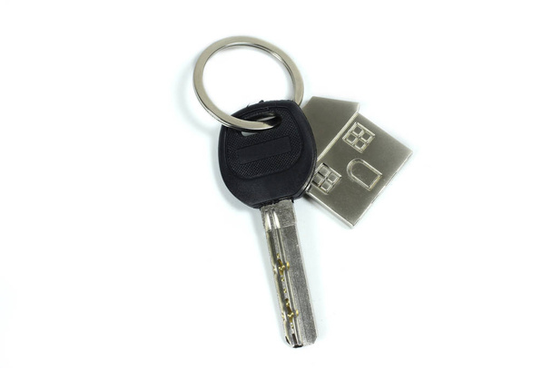 House keys with keychain. Isolated on white background - Photo, Image