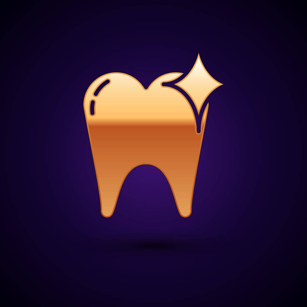 Gold Tooth whitening concept icon isolated on dark blue background. Tooth symbol for dentistry clinic or dentist medical center. Vector Illustration - Vector, Image