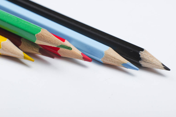 Set of colored pencils on a white background close-up - Zdjęcie, obraz