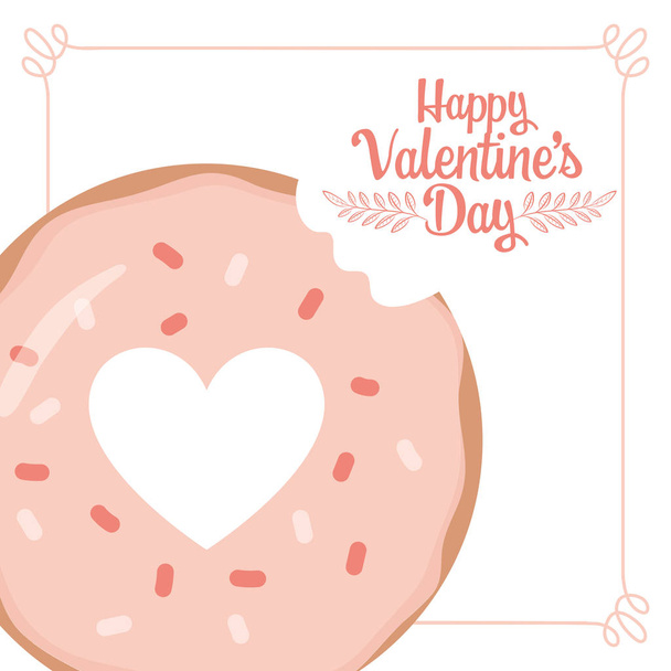 happy valentines day bite sweet donut love - Vector, Imagen
