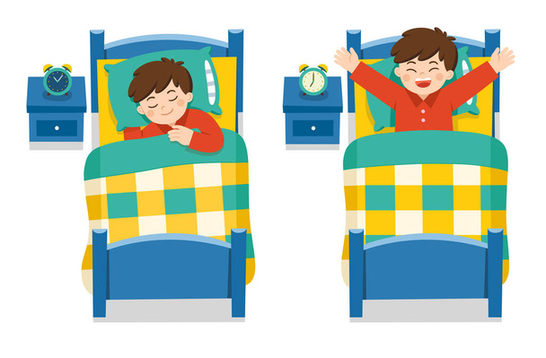 A Little boy sleeping on tonight dreams, good night and sweet dreams. he wake up in the morning. - Vector, Image