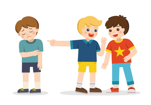 Sad boy standing around and bullying person. Problem of bullying at school.  - Vector, Image