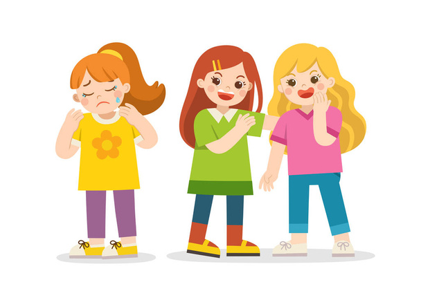 Sad girl standing around and bullying person. Problem of bullying at school.  - Vector, Image