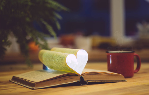 Adoro ler ou fundo do Dia de São Valentim. Livro aberto com
 - Foto, Imagem