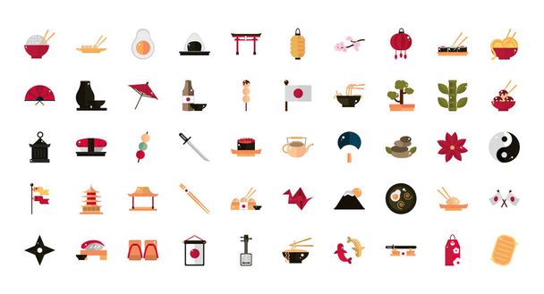 japanese culture traditional food accessory landmark and others icons - Διάνυσμα, εικόνα