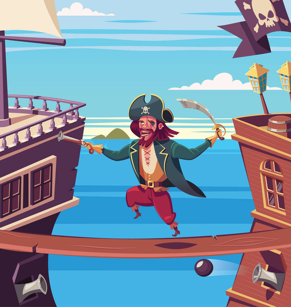 Angry pirate attack sail ship - Vector, Image