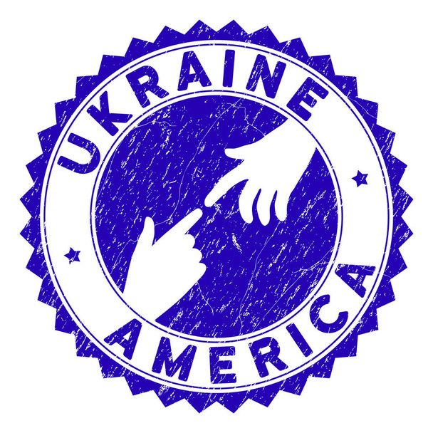 Grunge Connecting Ukraine America Round Watermark - Vector, Image