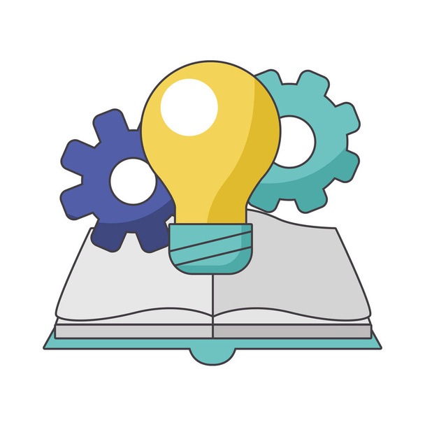 light bulb, gears and book, colorful design - ベクター画像