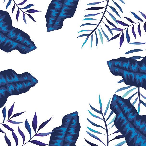 quadro com ramos e folhas cor azul
 - Vetor, Imagem