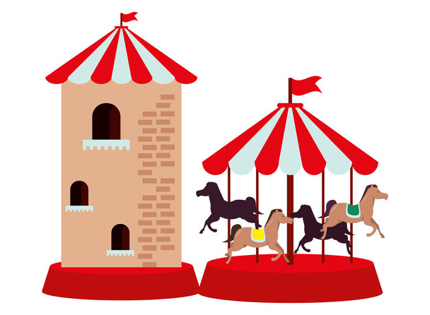 carrousel park attraction isolated icon - Vector, Image