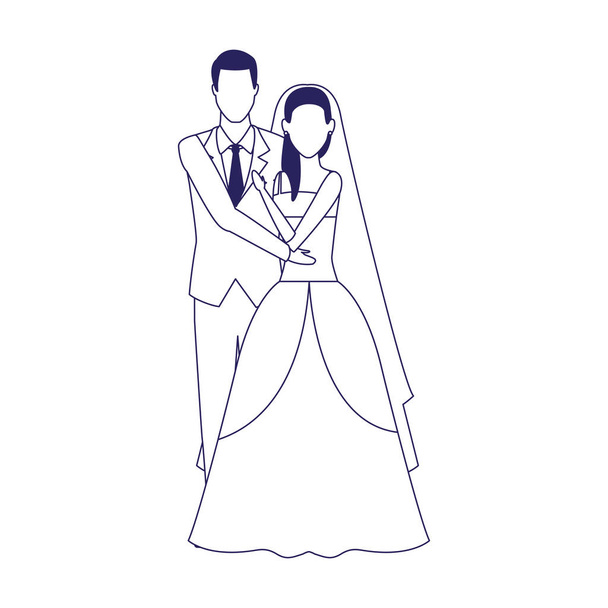 avatar elegante noivo e ícone da noiva
 - Vetor, Imagem
