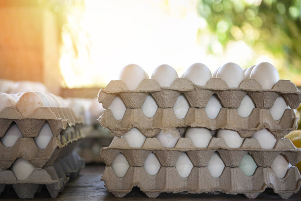 Œufs de canard ou boîte à œufs blanche - produire des œufs frais de la ferme org
 - Photo, image