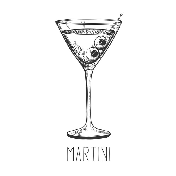 Alcoholic cocktail - martini with olive - Vector, Image