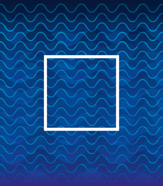 waves background blue color with square frame - Вектор,изображение