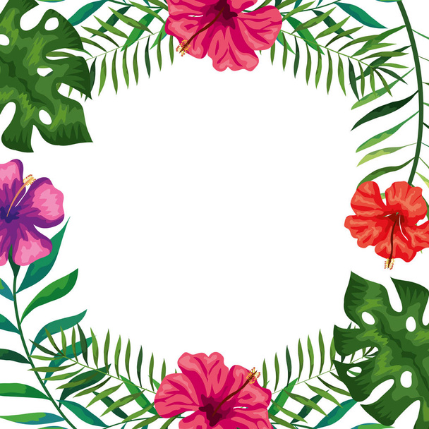 frame of flowers with branches and leafs - Vector, imagen