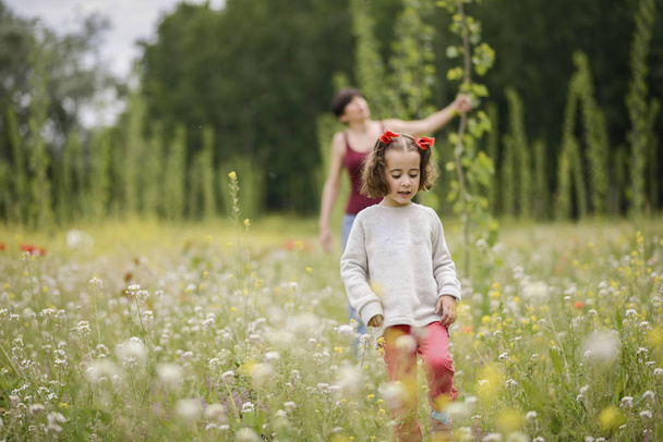 Mother with her little daughter in poppy field - Fotó, kép